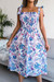 Summer New Stylish Batch Printing Sling Micro Elastic Pleated Casual Midi Dress Multicolor