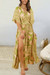 Summer New Stylish Deep V Neckline High Slit 4 Colors Non-Elastic Hollow Batch Printing S-2Xl Casual Maxi Dress Green