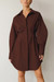 Summer New Stylish Five Colors Lapel Button Long Sleeve Shirring Casual Mini Dress Brown