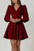 Summer New Stylish Five Colors V-Neck Puff Long Sleeves Solid Color Button Inelastic Casual Mini Dress Rose Red