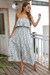 Summer New Stylish Simple Floral Batch Printing Inelastic Strapless Loose Casual Maxi Dress Sky Blue