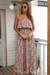 Summer New Stylish Simple Floral Batch Printing Inelastic Strapless Loose Casual Maxi Dress Brown