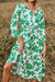Summer New Stylish Three Colors Floral Batch Printing Lapel Long Sleeve Button With Belt Casual Midi Dress Green
