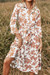 Summer New Stylish Three Colors Floral Batch Printing Lapel Long Sleeve Button With Belt Casual Midi Dress Orange