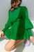 Summer New Stylish Three Colors Puff Sleeves Solid Color Ruffle Zip-Up Inelastic Casual Mini Dress Green