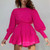 Summer New Stylish Three Colors Puff Sleeves Solid Color Ruffle Zip-Up Inelastic Casual Mini Dress Magenta