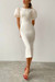 Summer New Stylish Two Colors Crew Neck Solid Color Puff Short Sleeves Zip Up Inelastic Slim Casual Midi Dress White