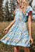 Summer New Stylish Two Colors Floral Batch Printing Ruffle V-Neck Short Sleeve Casual Mini Dress Sky Blue