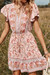 Summer New Stylish Two Colors Floral Batch Printing Ruffle V-Neck Short Sleeve Casual Mini Dress Pink