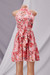 Summer New Three Colors Floral Batch Printing Inelastic Chiffon Tie-Waist Stylish Sweet Vacation Style Mini Dress Pink