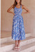 Summer New Two Colors Floral Batch Printing Micro-Elastic Backless Tied Smocked Stylish Vacation Style Midi Dress Floral Dresses Blue