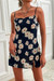 Summer New Two Colors Flower Batch Printing Micro-Elastic Backless Adjustable Straps Stylish Mini Dress Dark Blue
