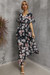 Summer Plus Size Four Colors Flower Batch Printing Inelastic V-Neck Backless Casual Pastoral Style Maxi Dress Black
