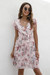 Summer Plus Size Four Colors Flower Batch Printing Inelastic V-Neck Ruffle Stylish Pastoral Style Mini Dress With Belt Pink