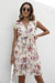 Summer Plus Size Four Colors Flower Batch Printing Inelastic V-Neck Ruffle Stylish Pastoral Style Mini Dress With Belt Beige