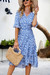 Summer Plus Size New 4 Colors Floral Batch Printing Inelastic V-Neck Ruffle Swing Slit Stylish Bohemian Midi Dress Blue