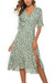 Summer Plus Size New 4 Colors Floral Batch Printing Inelastic V-Neck Ruffle Swing Slit Stylish Bohemian Midi Dress Green