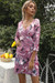 Summer Plus Size New Style Flowers Batch Printed Sexy V-Neck Three-Quarter Sleeve Dress Purple
