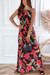 Summer Plus Size Two Colors Flower Leaf Batch Printing Stretch Sleeveless Stylish Casual Maxi Dress With Belt Red