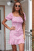 Summer Printing Square Neckline Mini Dress Pink