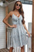 Summer Sexy Flower Printing Bowed Decor Hollow Sleeveless Midi Dress Sky Blue