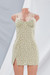 Summer Sling Flower Batch Printing Slit Lace Zip-Up Micro-Elastic Sexy Mini Dress Light Green