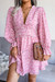 Three Colors Autumn Floral Batch Printing V-Neck Ruffle Loose Inelastic Chiffon Mini Dress Pink