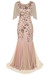 Xl-3Xl Plus Size New Stylish Sequin Mesh Patchwork Stretch Elegant Maix Evening Dress(With Lining) Elegant&Ol Dresses Champagne