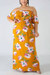 Xl-5Xl Plus Size Summer New Stylish Stretch Batch Printing Off-The Shoulder Short Sleeves Casual Maxi Dress Yellow