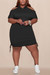 Xl-5Xl Summer New Plus Size Solid Color Stretch Shoulder Hollow Drawstring Stylish Casual Midi Dress Black