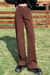 Xs-L Spring New Solid Color Inelastic High Waist Button Zip-Up Pockets Wide-Leg Stylish Straight Jeans Brown