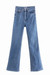 Xs-L Spring Three Colors Solid Color Micro-Elastic High Waist Pockets Button Zip-Up Stylish High Quality Flare Jeans Sky Blue
