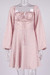 Xs-L Two Colors Floral Printing Inelastic Square-Neck Lace-Up Zip-Up Back Sweet Rural Mini Dress Pink