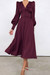 Xs-Xl Autumn New Stylish Nine Colors V-Neck Solid Color Lantern Sleeve Button Inelastic Casual Midi Dress Rose Red