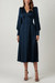 Xs-Xl Autumn New Stylish Nine Colors V-Neck Solid Color Lantern Sleeve Button Inelastic Casual Midi Dress Dark Blue