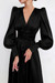 Xs-Xl Autumn New Stylish Nine Colors V-Neck Solid Color Lantern Sleeve Button Inelastic Casual Midi Dress Black