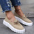 Spring New Two Colors Chain Decor Breathable Knitted Stylish Casual Flat Shoes Khaki 