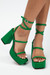 Summer New 3 Colors Solid Color Metal-Buckle Strappy Stylish High-Heel Sandals(Front Heel Height:3Cm,Back Heel Height:10.5Cm) Green