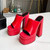 Summer New 5 Colors Solid Color Square Toe Stylish High-Heel Sandals(Front Heel Height:5Cm,Back Heel Height:14Cm) Red