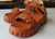 Summer New 7 Colors Solid Color Woven Thick Bottoms Metal-Buckle Adjustable Stylish Sandals(Heel Height:5Cm) Brown