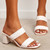 Summer New Three Colors Solid Color Woven Square Toe Stylish High-Heel Sandals(Heel Height:7.5Cm) White