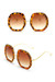 One Pc New Stylish Four Colors Hexagon Shape Plastic Stitching Metal Frame Polarized Sunglasses Leopard