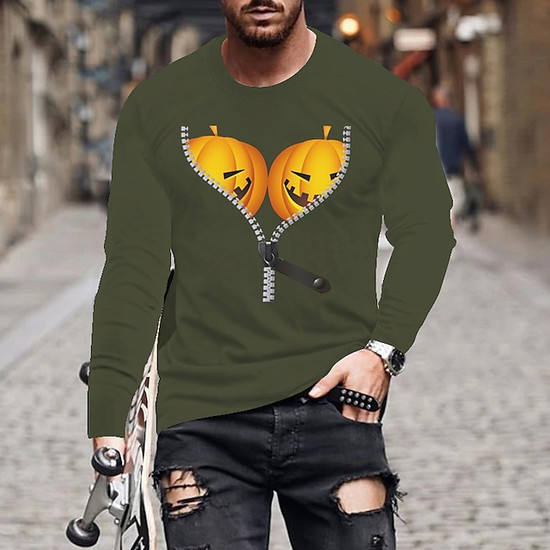 Men's Unisex T Shirt Tee Hot Stamping Pumpkin Zipper V Neck