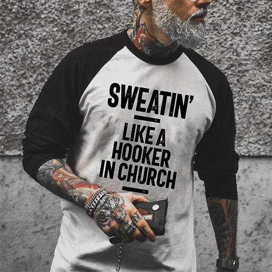 Men's T Shirt Tee Hooker In Church Graphic Letter Crew Neck Street Daily Print Long Sleeve Tops Designer Casual Fashion Comfortable White