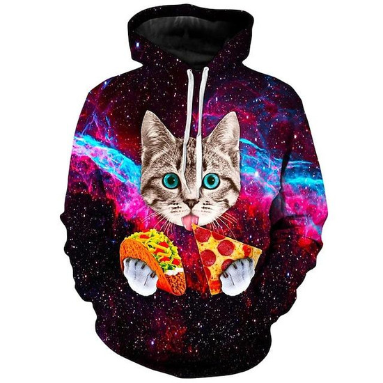 Men s Unisex Pullover Hoodie Sweatshirt Galaxy Cat Graphic Prints Print Sports Outdoor Daily Sports 3d Print Basic Casual Hoodies Sweatshirts Wine Red Seseable UK