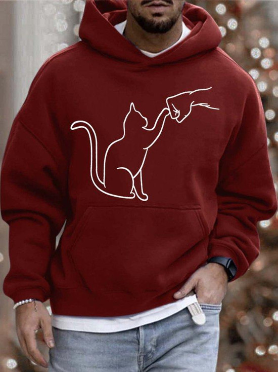 Men s Cat And People Animal Casual Animal Hooded Sweatshirt Men s Hoodie Seseable UK