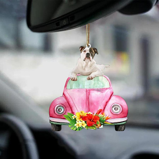 American Bulldog Pink Hippie Car Two Sided Ornament Thegiftio UK