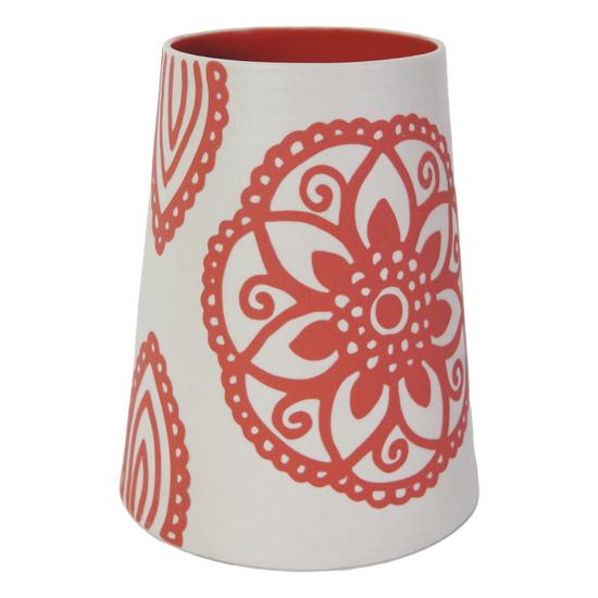 Bohemian Emboss Flower Ceramic Vase, Mandala Red Pattern Home Decor, Modern Farmhouse Living Room, Desk Organizer Office Supplies