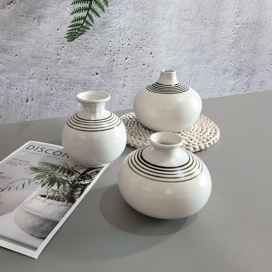 Ceramic 3 Vases Set, Small Short Vase Set For Country Home Decoration, Modern Farmhouse Decoration, Living Room Decoration
