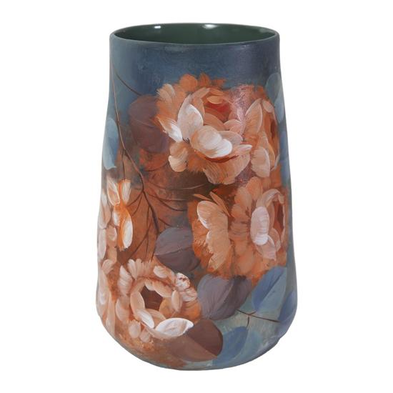 Hand Painted Floral Vase, Pottery Painting Design, Decorative For Flower Arrangement, Art Home Decoration,Orange Blue